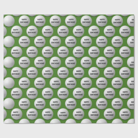 Gelukkige Verjaardag golfballen op groen Cadeaupapier (Vlak)
