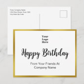 Gelukkige Verjaardag Goud en Witte Elegante Zaken Briefkaart (Voorkant / Achterkant)