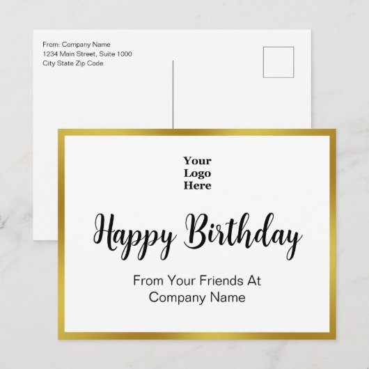 Gelukkige Verjaardag Goud en Witte Elegante Zaken Briefkaart (Voorkant / Achterkant)