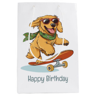 Gelukkige verjaardag Goud Retriever Hond Skateboar Medium Cadeauzakje