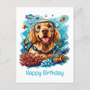 Gelukkige verjaardag Goud Retriever Hond Snorkelen Briefkaart