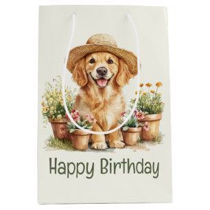 Gelukkige verjaardag Goud Retriever Hond Tuinieren Medium Cadeauzakje