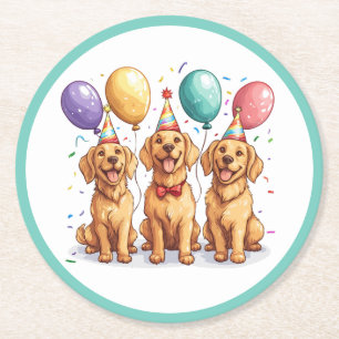 Gelukkige verjaardag Goud Retriever honden Ronde Kartonnen Onderzetter