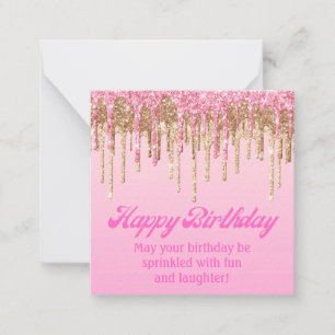 Gelukkige verjaardag goud roze druppelen glitters  notitiekaartje