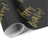 Gelukkige Verjaardag Gouden Folie En Zwart Cadeaupapier (Rol Hoek)