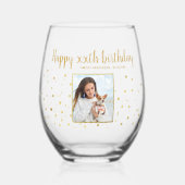 Gelukkige Verjaardag Gouden Glitter Foto Elk Jaar  Wijnglas Zonder Voet (Voorkant)