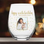 Gelukkige Verjaardag Gouden Glitter Foto Elk Jaar  Wijnglas Zonder Voet