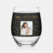 Gelukkige Verjaardag Gouden Glitter Foto Elk Jaar  Wijnglas Zonder Voet (Voorkant)