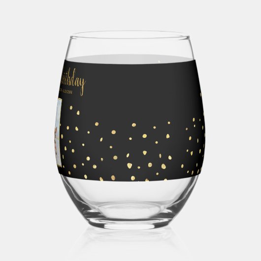Gelukkige Verjaardag Gouden Glitter Foto Elk Jaar  Wijnglas Zonder Voet (Links)