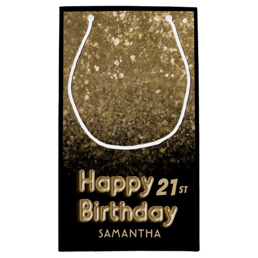 Gelukkige Verjaardag Gouden Glitter & Zwarte Spark Klein Cadeauzakje (Achterkant)