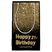 Gelukkige Verjaardag Gouden Glitter & Zwarte Spark Klein Cadeauzakje (Voorkant)