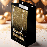 Gelukkige Verjaardag Gouden Glitter & Zwarte Spark Klein Cadeauzakje<br><div class="desc">Elegant cadeautas met gouden glitter en verjaardagstekst over zwart. Deze sjabloon past elke leeftijd aan,  omdat ze gemakkelijk kan worden aangepast.</div>