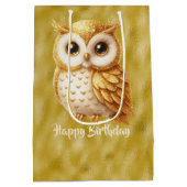 Gelukkige Verjaardag Gouden Kleur Uil op Goud Medium Cadeauzakje (Achterkant)