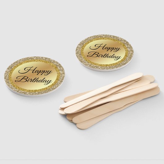 gelukkige verjaardag , gouden luxe backgroun klass handwaaier (Niet-gemonteerd)
