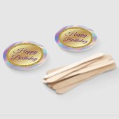 Gelukkige Verjaardag, Gouden paarse Holografische  Handwaaier (Niet-gemonteerd)