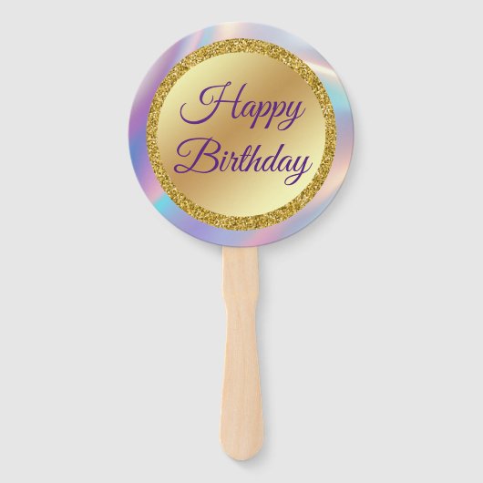 Gelukkige Verjaardag, Gouden paarse Holografische  Handwaaier (Achterkant)