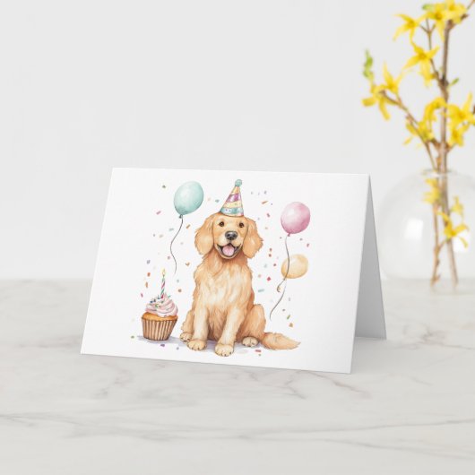 Gelukkige Verjaardag Gouden Retriever hond Kaart (Gele Bloem)