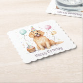 Gelukkige Verjaardag Gouden Retriever hond Kartonnen Onderzetters (Gebogen)