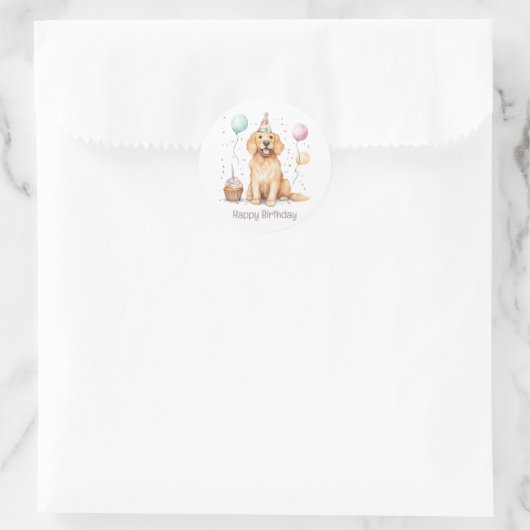 Gelukkige Verjaardag Gouden Retriever hond Ronde Sticker (Tas)