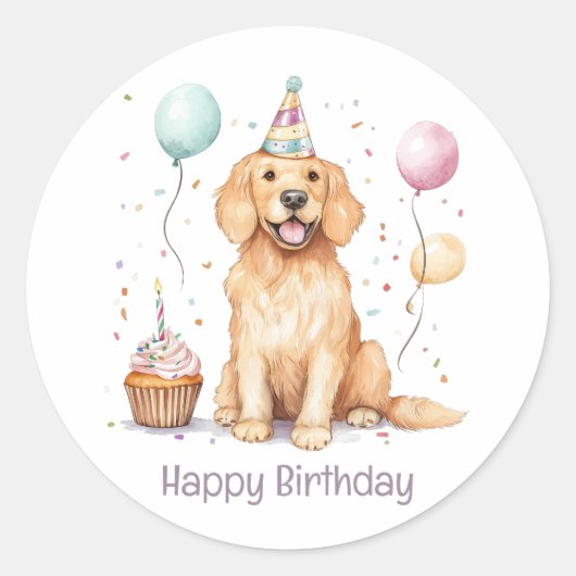 Gelukkige Verjaardag Gouden Retriever hond Ronde Sticker (Voorkant)