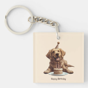 Gelukkige Verjaardag Gouden Retriever hond Sleutelhanger