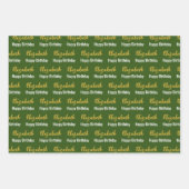 Gelukkige Verjaardag Gouden Script Naam Donker Gro Inpakpapier Vel (Voorkant 3)