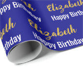 Gelukkige Verjaardag Gouden Script Naam Marine Bla Cadeaupapier (Rol Hoek)