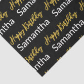 Gelukkige Verjaardag Gouden Script Zwart-witte Naa Tissuepapier (Detail)