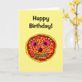 Gelukkige verjaardag! (Grappig Pizza gezicht) Kaart (Gele Bloem)