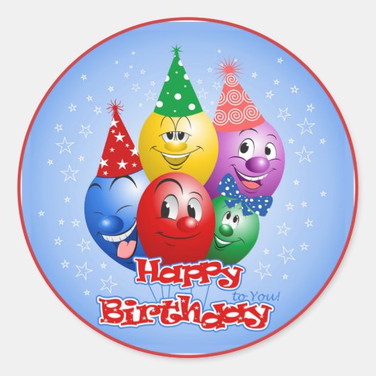 Gelukkige Verjaardag Grappige Ballonnen Ronde Sticker (Voorkant)