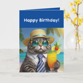 Gelukkige Verjaardag Grappige Cool Cat Mai Tai Kaart