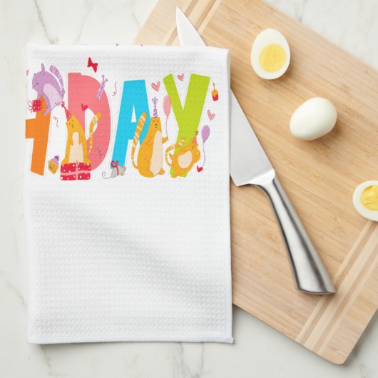 Gelukkige Verjaardag Grappige Kat Liefhebber Dag V Theedoek (Quarter Fold)