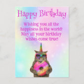 Gelukkige verjaardag Grappige kat met Donut Roze s Briefkaart (Voorkant)