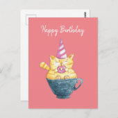 Gelukkige Verjaardag!/Grappige Kattentekening Briefkaart (Voorkant / Achterkant)