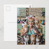 Gelukkige Verjaardag grappige retro Crazy Cat Lady Briefkaart (Voorkant / Achterkant)