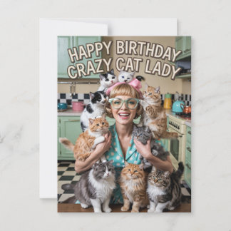 Gelukkige Verjaardag grappige retro Crazy Cat Lady Briefkaart
