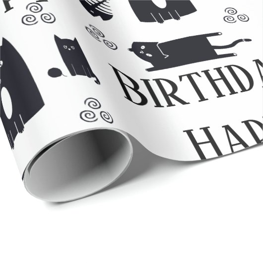 Gelukkige Verjaardag Grappige Zwarte Katten Verpak Cadeaupapier (Rol Hoek)