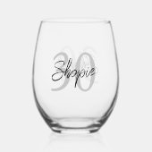 Gelukkige verjaardag grijs en zwart gepersonalisee wijnglas zonder voet (Achterkant)