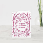 Gelukkige verjaardag grillige bloemen schets Doodl Kaart (Voorkant)