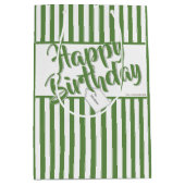 Gelukkige Verjaardag Groen/Wit Eenvoudige Stripes  Medium Cadeauzakje (Voorkant)
