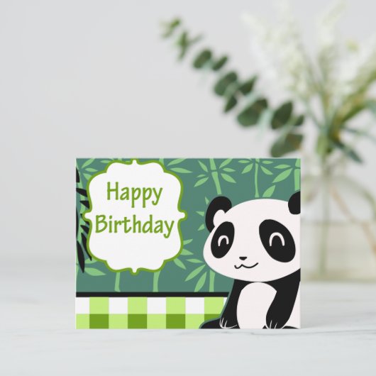Gelukkige Verjaardag Groene Bamboe Panda Briefkaart (Staand voorkant)