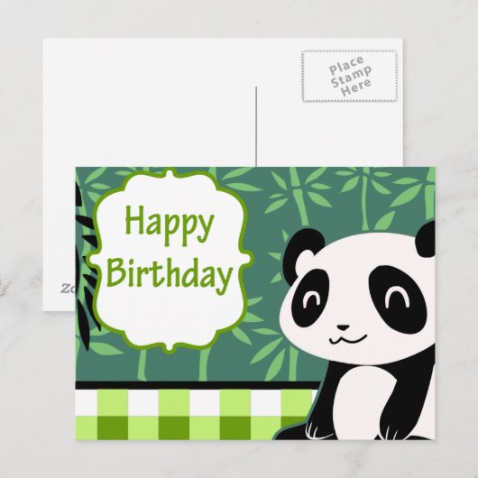 Gelukkige Verjaardag Groene Bamboe Panda Briefkaart (Voorkant / Achterkant)