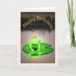 Gelukkige Verjaardag, groene kikker die kroon, Kaart