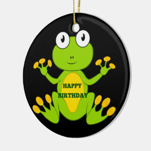 Gelukkige Verjaardag Groene Kikker Keramisch Ornament