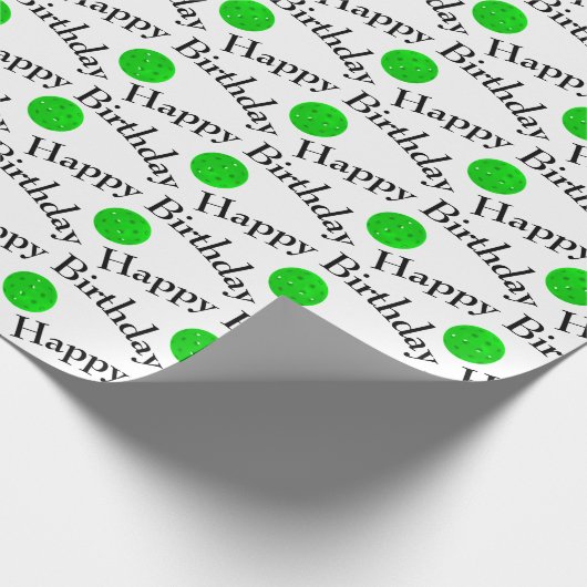 Gelukkige Verjaardag Groene Pickleballs op Wit Cadeaupapier (Hoek)