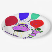 Gelukkige Verjaardag Groene Robot Roze Paarse Ruim Papieren Bordje (Gekanteld)