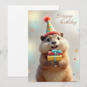 Gelukkige verjaardag groeten van een leuke marmot feestdagenkaart (Voorkant / Achterkant)