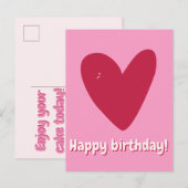 Gelukkige Verjaardag - Groot Frambozenroze Hart Briefkaart (Voorkant / Achterkant)