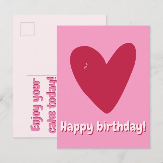 Gelukkige Verjaardag - Groot Frambozenroze Hart Briefkaart (Voorkant / Achterkant)