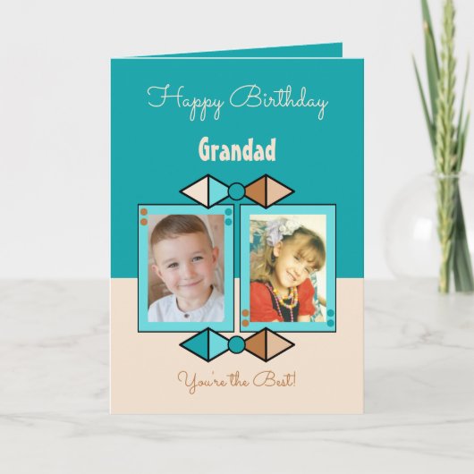 Gelukkige Verjaardag Grootvader foto's turquoise e Kaart (Voorkant)